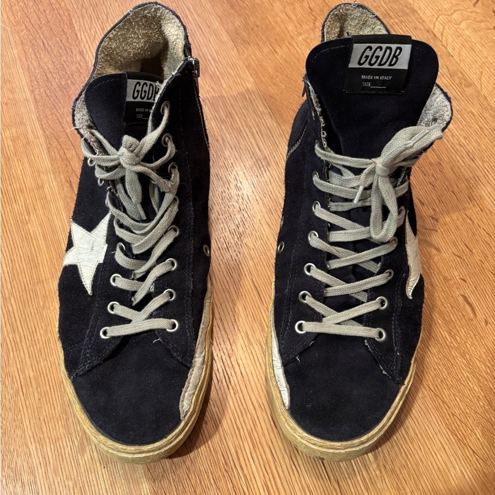 Golden Goose Navy and White High-Top Sneakers